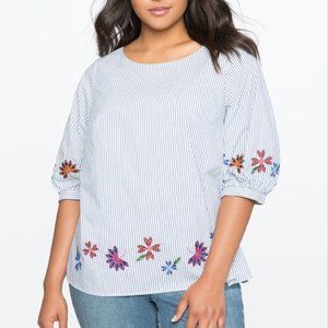 Eloquii- Embroidered Puff Sleeve Top- Sz 20
